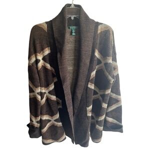 Ralph Lauren Women's Small Aztec Print Linen‎ & Cotton Blend Open Front Cardigan